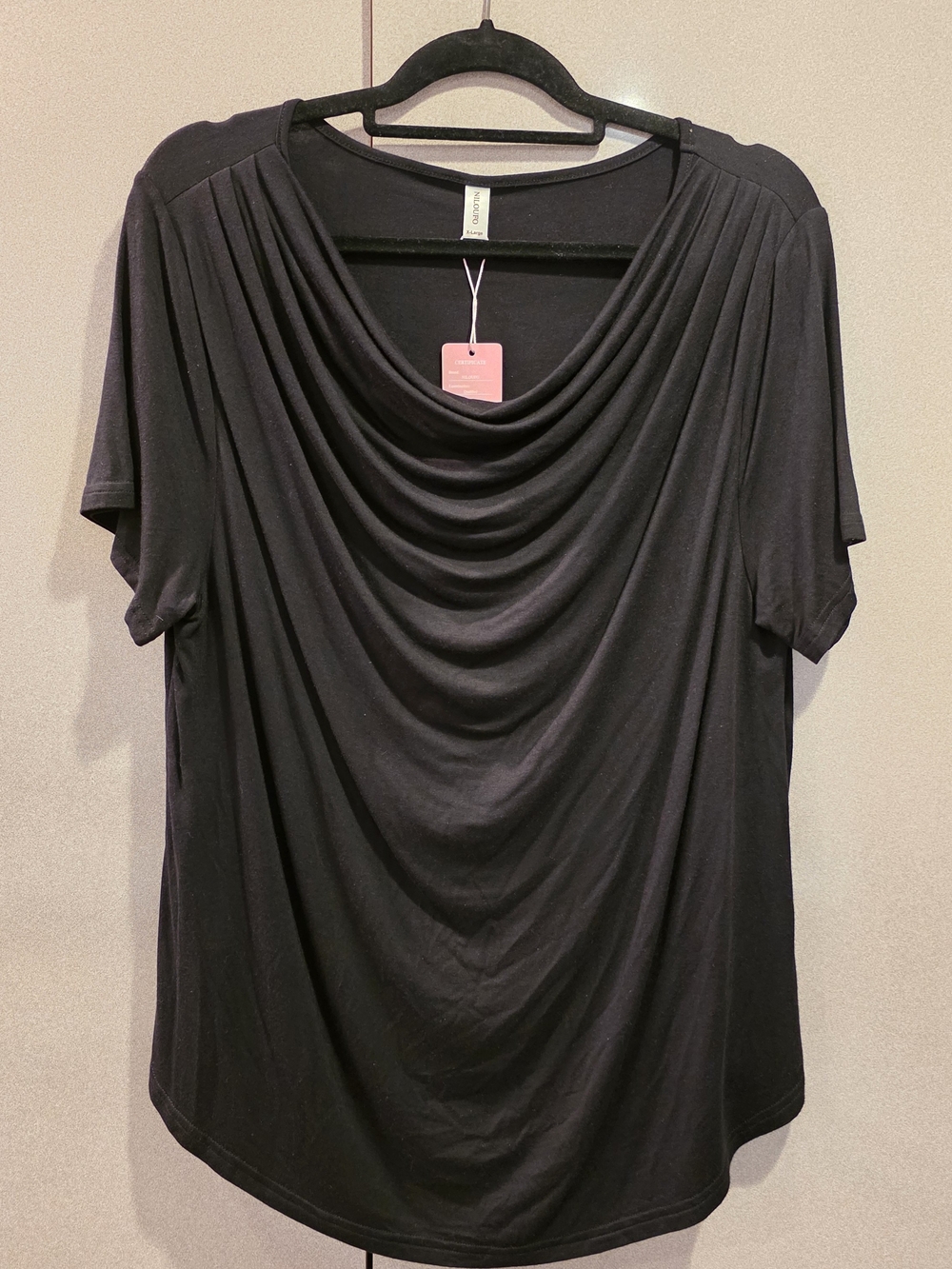 NWT Niloufo Black Draped Cowl Neck Top XL Short Sleeve